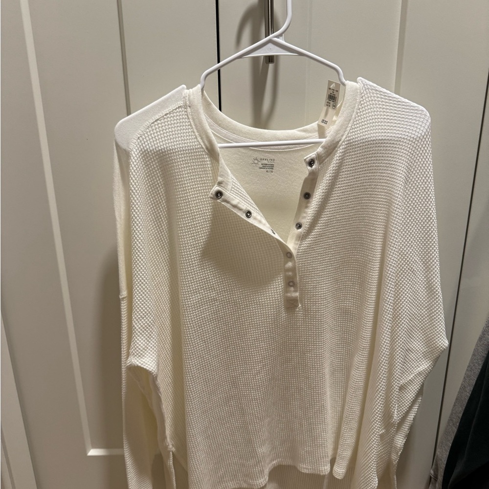 NWT Aerie White Button Down Henley Cotton Shirt for Women